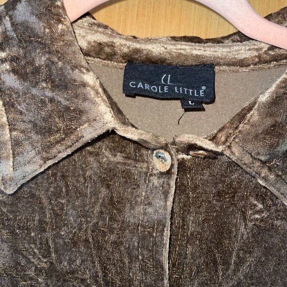 Carole Little Vintage Womens Shirt Size Large Green Crushed Velvet Button Down - Picture 3 of 7